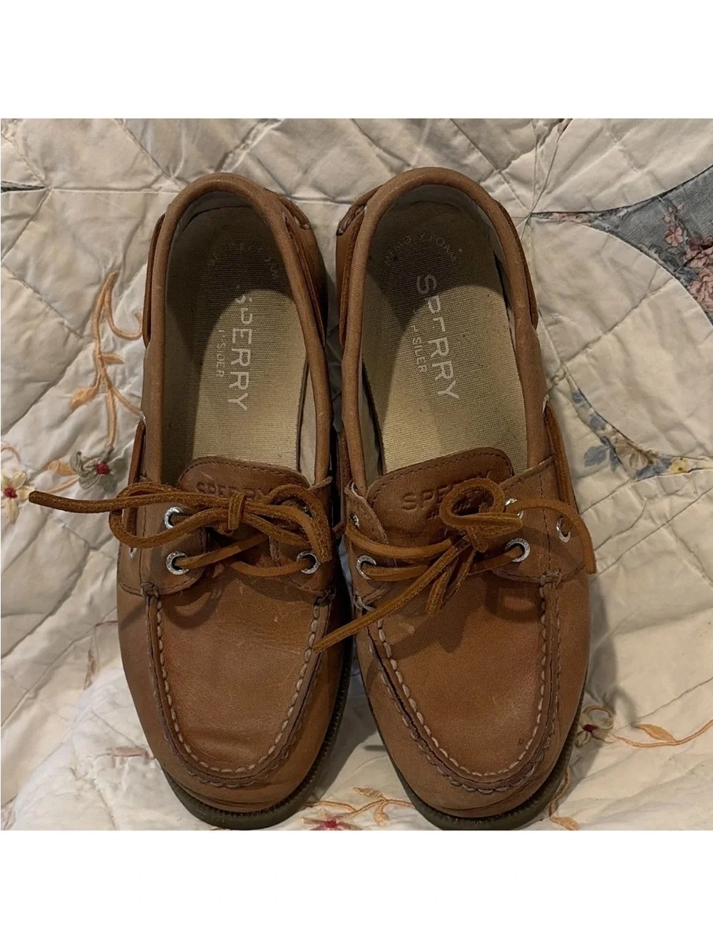 Sperry Brown Leather Boat Shoes US 5.5 Lace-Up Round Toe Rubber Sole